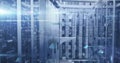 The image simplifies the data processing and digital information flowing through a network of co
