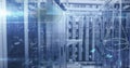 The image simplifies the data processing and digital information flowing through a network of co