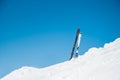 Image of skis on slope, on winter resort