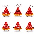 An image of slice of strawberry tart dancer cartoon character enjoying the music Royalty Free Stock Photo