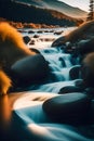 image of the slow exposure photography of water streaming down from the mountainous river. Royalty Free Stock Photo