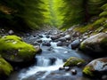 image of the slow exposure photography of water streaming down from the mountainous river. Royalty Free Stock Photo