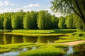 Small pond on pasturaland in Mazowsze region of Poland made with Generative AI Royalty Free Stock Photo