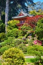 Small red pagoda in Japanese Tea Garden on bright summer day Royalty Free Stock Photo