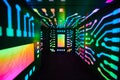 Small tunnel of rainbow computer lights