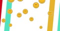 Image of smiley emojis over multicoloured stripes on white background Royalty Free Stock Photo