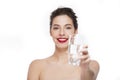 Image smiling young girl giving a glass of water Royalty Free Stock Photo
