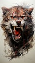 Image of snarling wolf with its mouth open. Generative AI