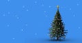 Image of snow falling over christmas tree on blue background Royalty Free Stock Photo