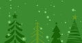 Image of snow falling over christmas trees on green background Royalty Free Stock Photo