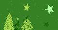 Image of snow falling over christmas trees on green background Royalty Free Stock Photo