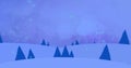 Image of snow falling over christmas trees in winter scenery