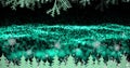 Image of snow falling over green glowing mesh