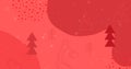 Image of snow falling over trees and christmas pattern on red background Royalty Free Stock Photo