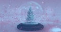 Image of snow globe with christmas tree and shooting star with snow falling Royalty Free Stock Photo