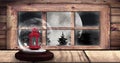 Image of snow globe with lantern and silhouette of santa claus in sleigh