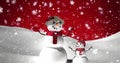 Image of snowmen over snow falling on red background Royalty Free Stock Photo