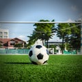 Soccer Football on the green grass of Soccer field.