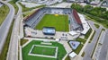 Soccer field Lynn Family Stadium aerial empty seats and parking lot