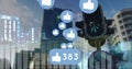 Image of social media data processing over cityscape Royalty Free Stock Photo