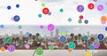 Image of social media icons, cityscape and connections Royalty Free Stock Photo