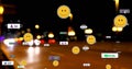 Image of social media icons with numbers over street with cars
