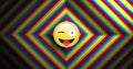 Image of social media smiling emoji icon over rainbow shape Royalty Free Stock Photo