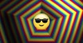 Image of social media sunglasses emoji icon over rainbow shape Royalty Free Stock Photo