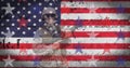 Image of soldier with american constitution text and stars over american flag Royalty Free Stock Photo