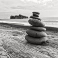 Stacking Rocks on the PNW, in Black & White Royalty Free Stock Photo