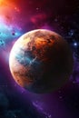 Image of space scene with planet in the foreground and stars in the background. Generative AI Royalty Free Stock Photo
