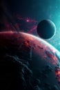 Image of space scene with planet in the foreground and stars in the background. Generative AI Royalty Free Stock Photo