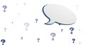 Image of speech bubble over question marks on white background Royalty Free Stock Photo