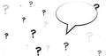 Image of speech bubble over question marks on white background Royalty Free Stock Photo