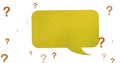 Image of speech bubble over question marks on white background Royalty Free Stock Photo