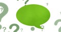 Image of speech bubble over question marks on white background Royalty Free Stock Photo