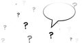 Image of speech bubble over question marks on white background Royalty Free Stock Photo