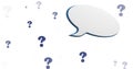 Image of speech bubble over question marks on white background Royalty Free Stock Photo