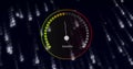 Image of speedometer over data processing on black background Royalty Free Stock Photo