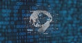 Image of spinning globe over binary coding data processing against blue background Royalty Free Stock Photo