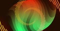 Image of spiral shapes in orange and green rotating on black background