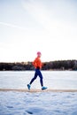 Image of sports girl on morning exercise in winter Royalty Free Stock Photo