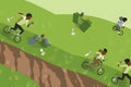 Image of sporty company friends on bicycles. Neural network AI generated