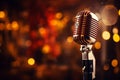 Image Spotlight on a retro microphone on stage with bokeh background Royalty Free Stock Photo