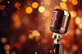Image Spotlight on a retro microphone on stage with bokeh background Royalty Free Stock Photo