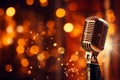 Image Spotlight on a retro microphone on stage with bokeh background Royalty Free Stock Photo