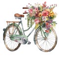 Spring Bicycle watercolor illustration, spring clipart