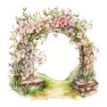 Spring floral garden arch watercolor illustration, spring clipart