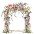 Spring floral garden arch watercolor illustration, spring clipart