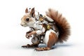 Image of a squirrel modified into a electronics robot on a white background. Wildlife Animal. illustration, generative AI Royalty Free Stock Photo